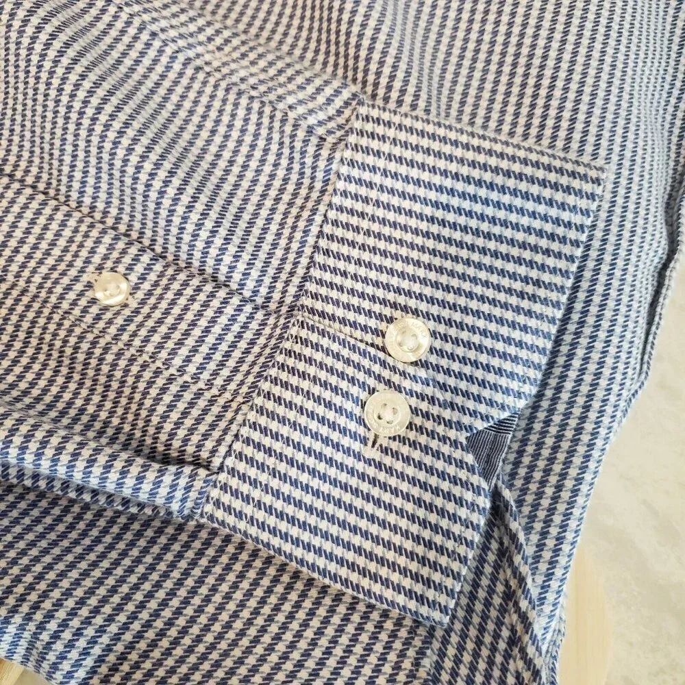 Hart Schaffner Marx Button Up Dress Shirt Mens XL Blue Puppytooth Long‎ Sleeve
